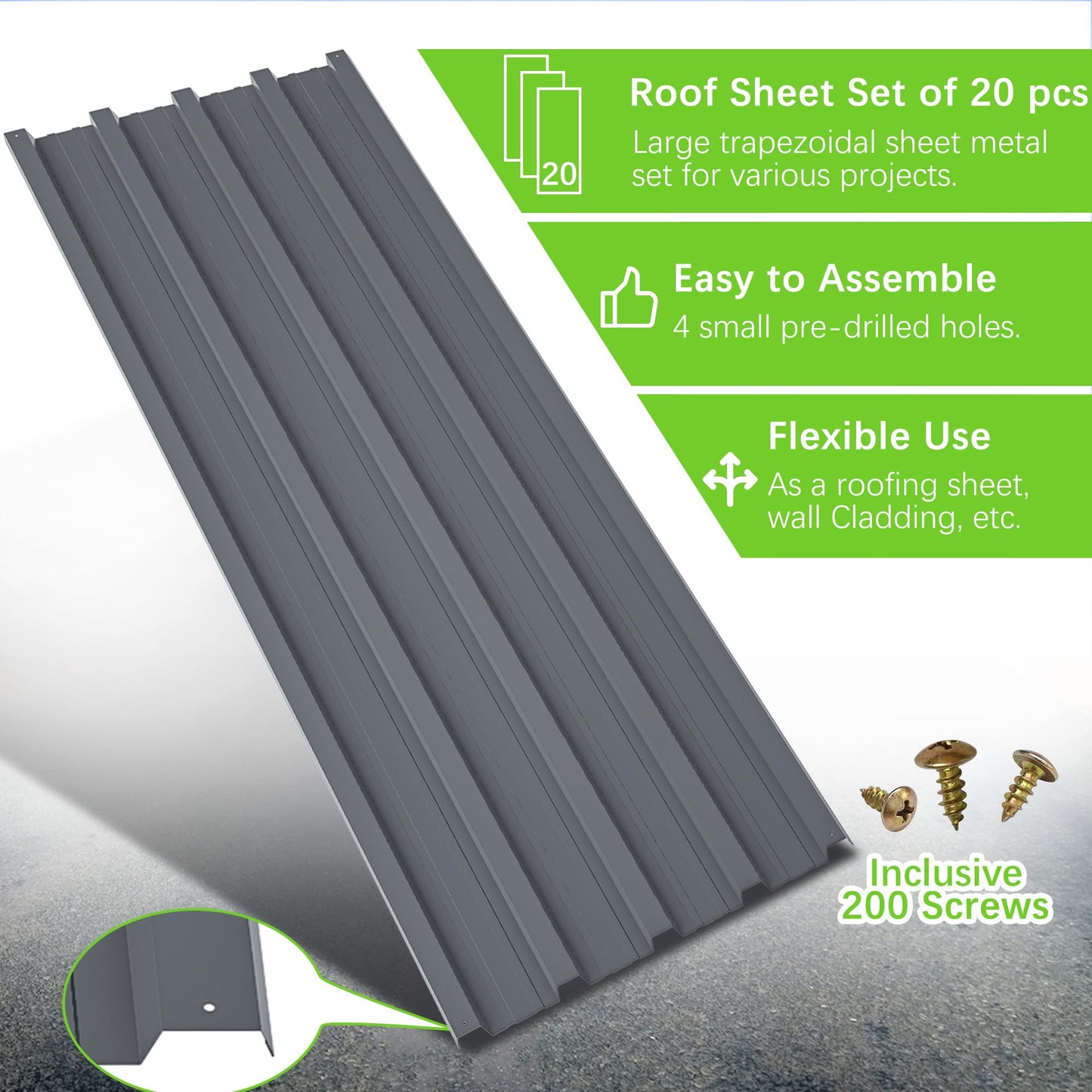 Jaxilyn Metal Roof Panels 20 pcs 99 ft² Gray Galvanized Steel Panels Metal Corrugated Tin Roofing Panels Gazebo Top Cover Heavy Duty Gray Roof Suitable for Garages,Sheds, Stables and Mobile Homes