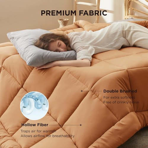 Bedsure Comforter Duvet Insert - All-Season Twin XL Quilted Down Alternative Bedding, Burnt Orange, 92 x 68 Inches