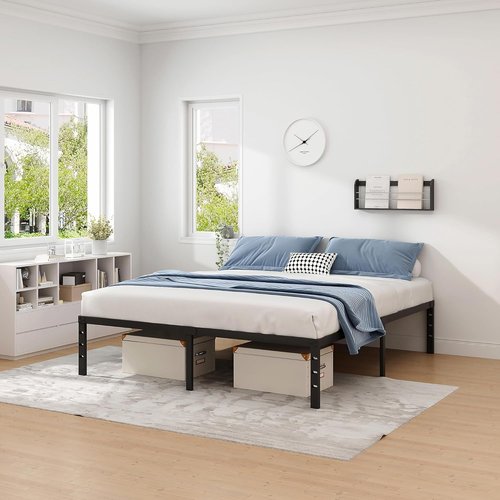 Jetonix King Size Metal Bed Frame - Heavy Duty Sturdy Mattress Foundation with Storage Space - Black, 12 Inch
