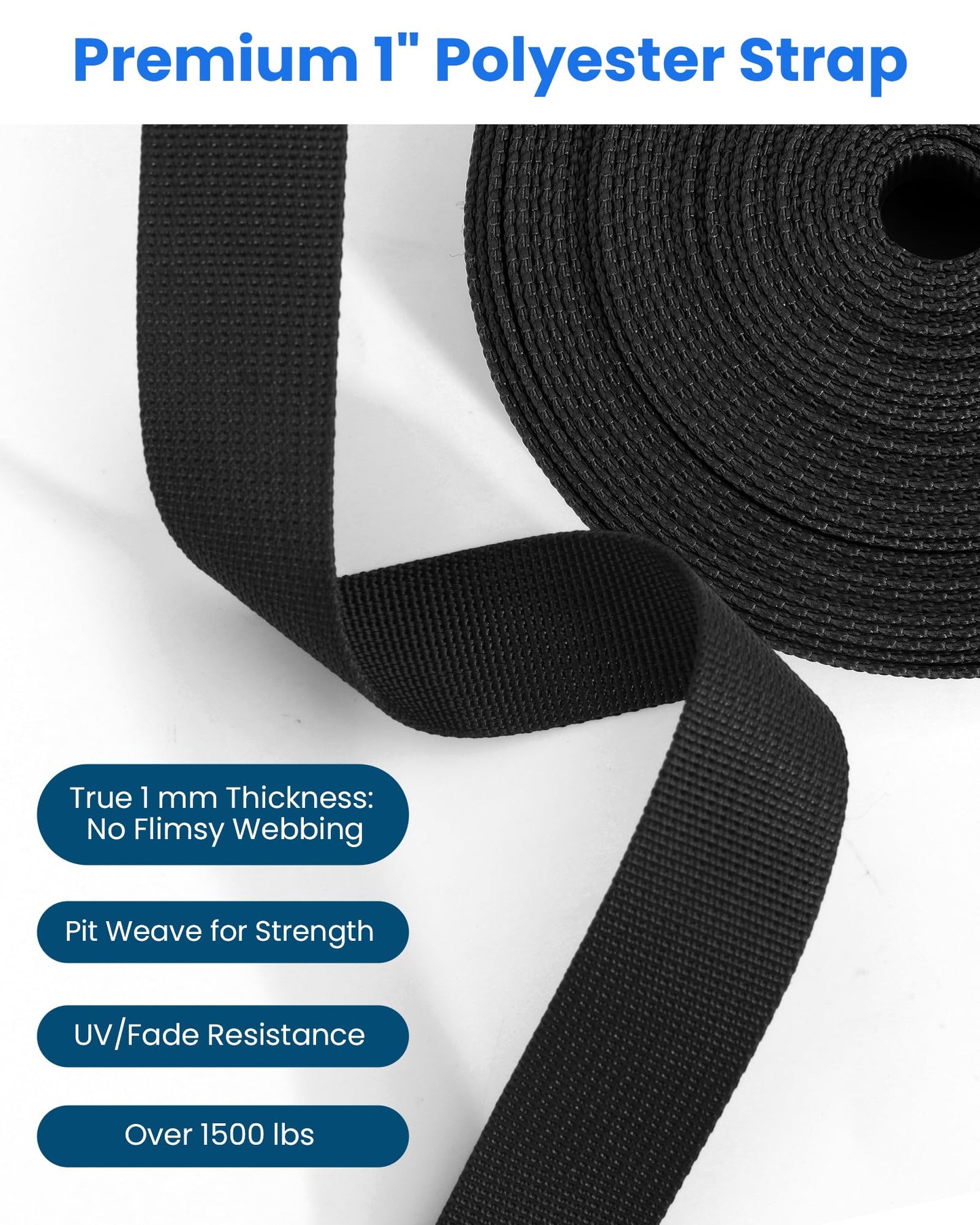 Buckle & Strap Kit - 6 Yards 1 Inch Wide Polyester Webbing Stronger Than Nylon, 6 Plastic Quick Release Buckles & 12 Triglide Clips, Adjustable Extender Straps for Backpack, Dog Collar, Fanny Pack