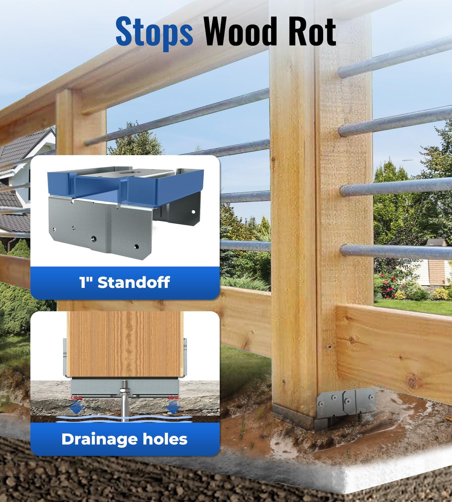 vikofan 10-Pack 6x6 Post Base Heavy Duty - Galvanized Steel Deck Post Bracket for Ground Contact, Lift Post 1" - Fits True 6x6 Wood Posts for Decks, Pergolas, Fences (Outdoor Post Anchor)