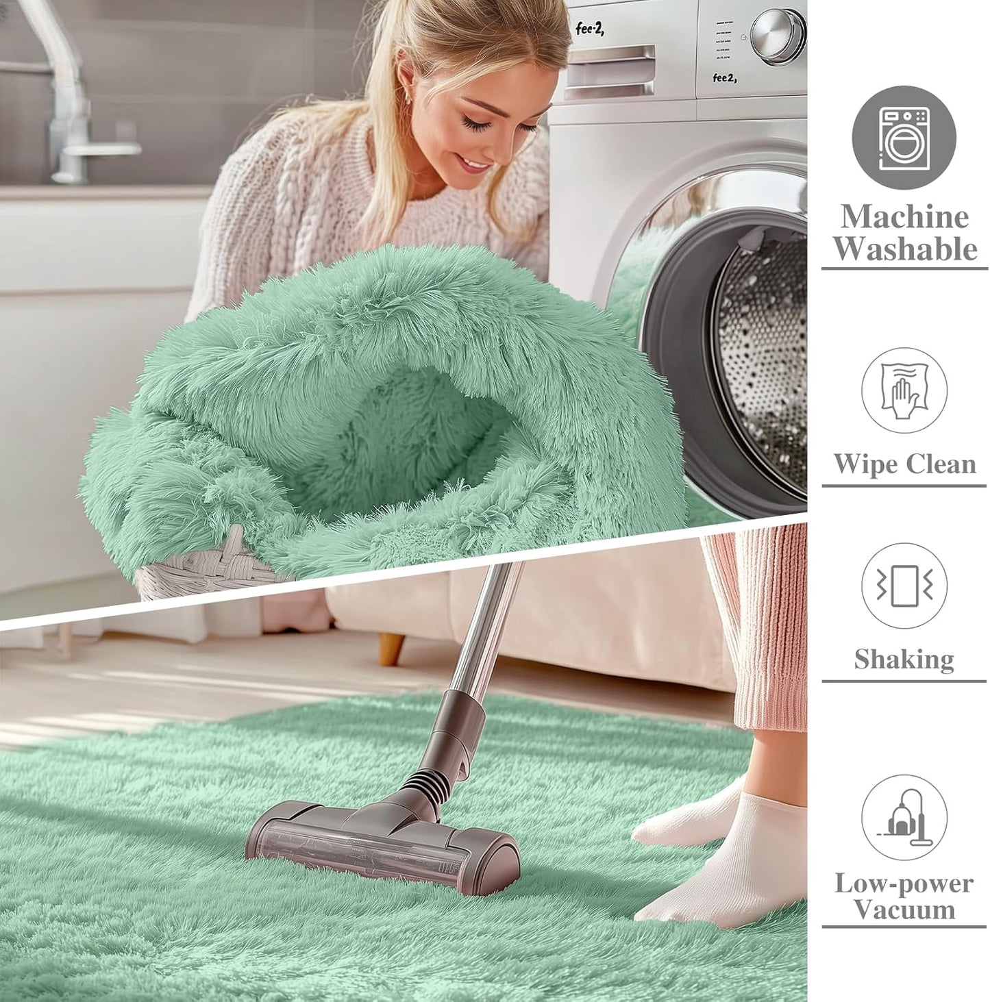 OLANLY Soft Fluffy Shaggy Bedside Rug - 3x5 Machine Washable Indoor Carpet in Mint Green for Kids & Nursery