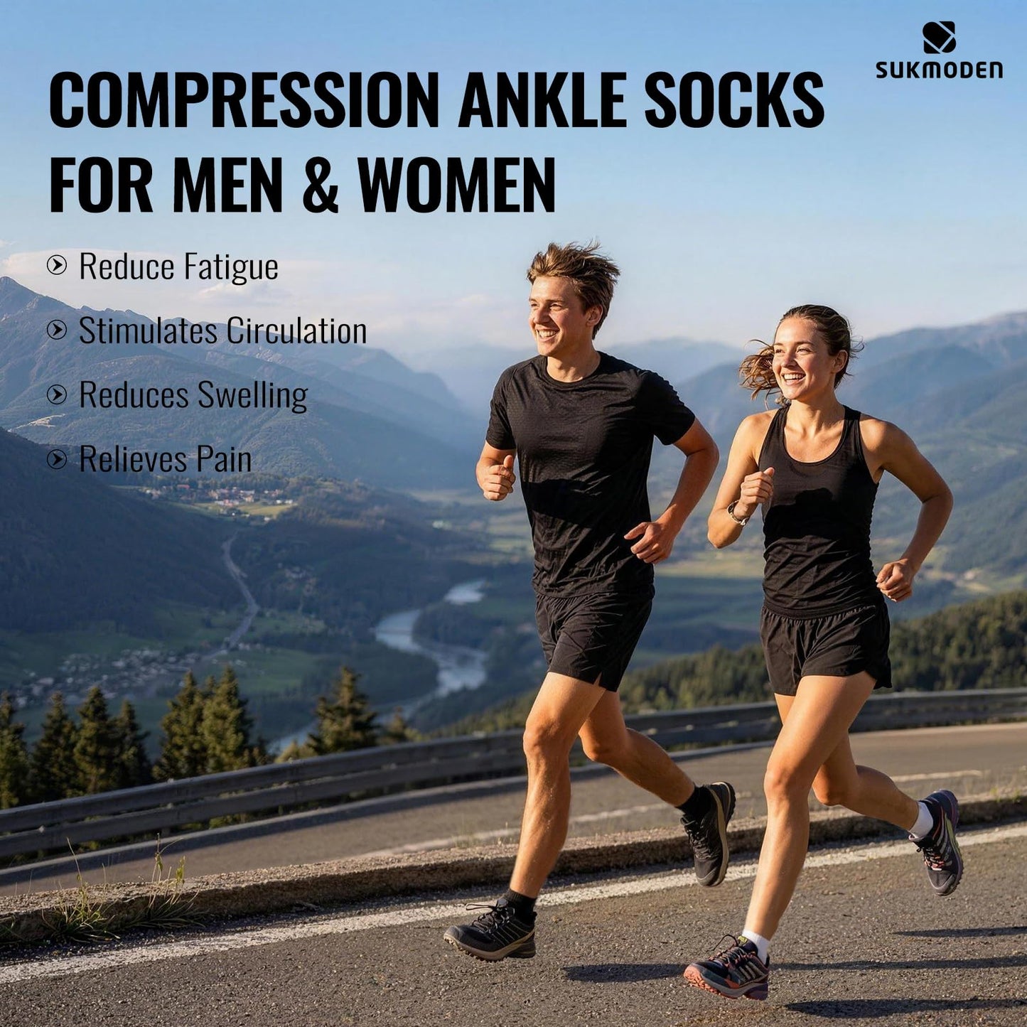 SukModen Copper Ankle Compression Socks for Men and Women (6 Pairs), Breathable Arch Support Short Running Socks