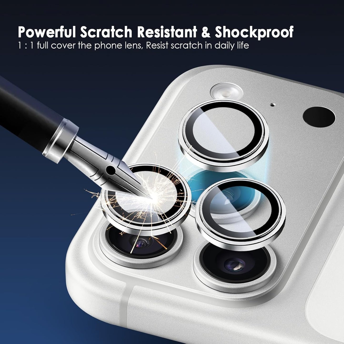 17 17 9H TENOC Camera Lens Protector for iPhone Pro & iPhone Pro Max, Tempered Glass Camera Screen Cover, Silver Metal