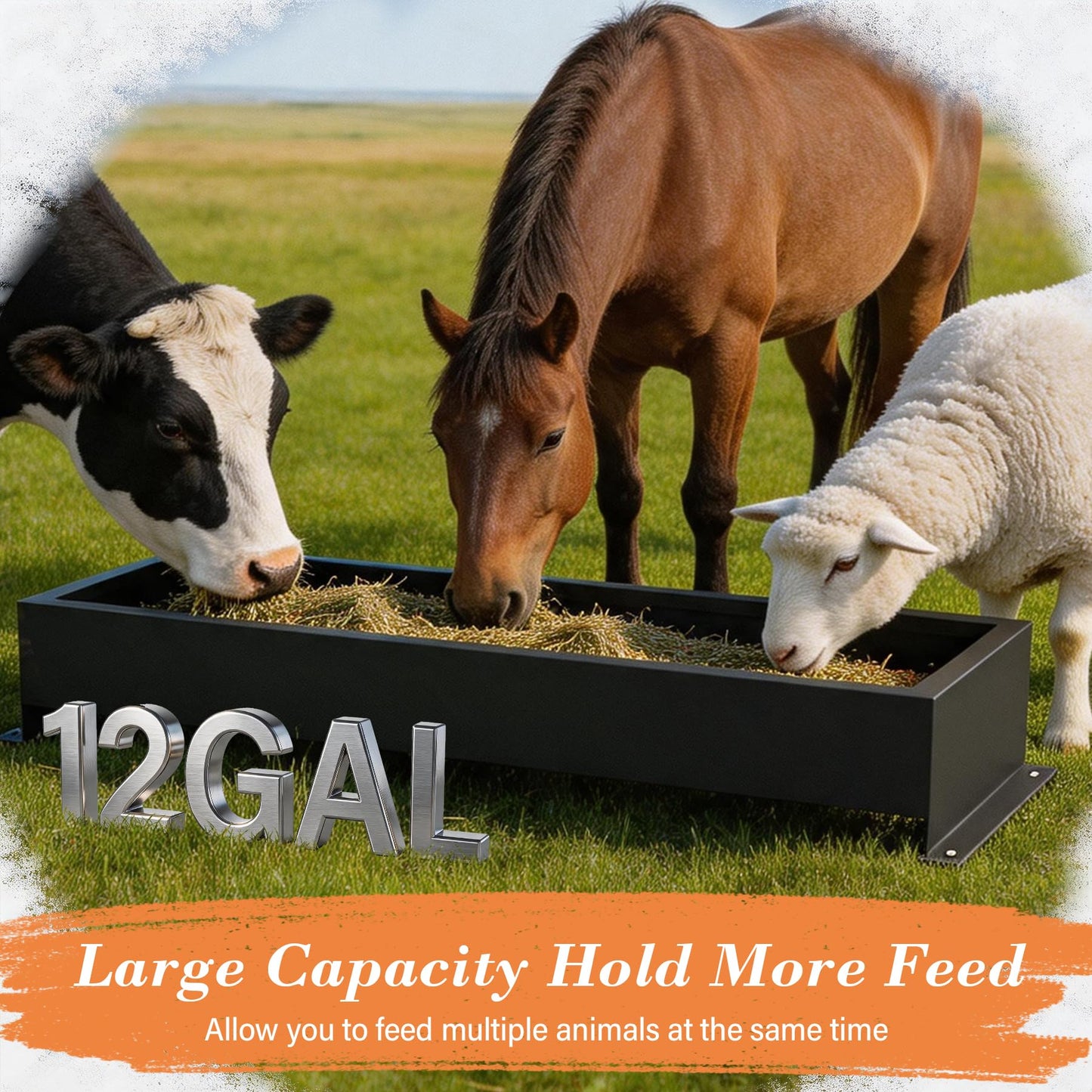 Domivans Animal Drinking Water Bowl - 12 Gal Stainless Steel Livestock Water Trough with Drain Hole, Automatic Waterer Filling Feeder for Cattle Pigs Sheep Horses Dogs, 47.2"*12.4"*5.3"