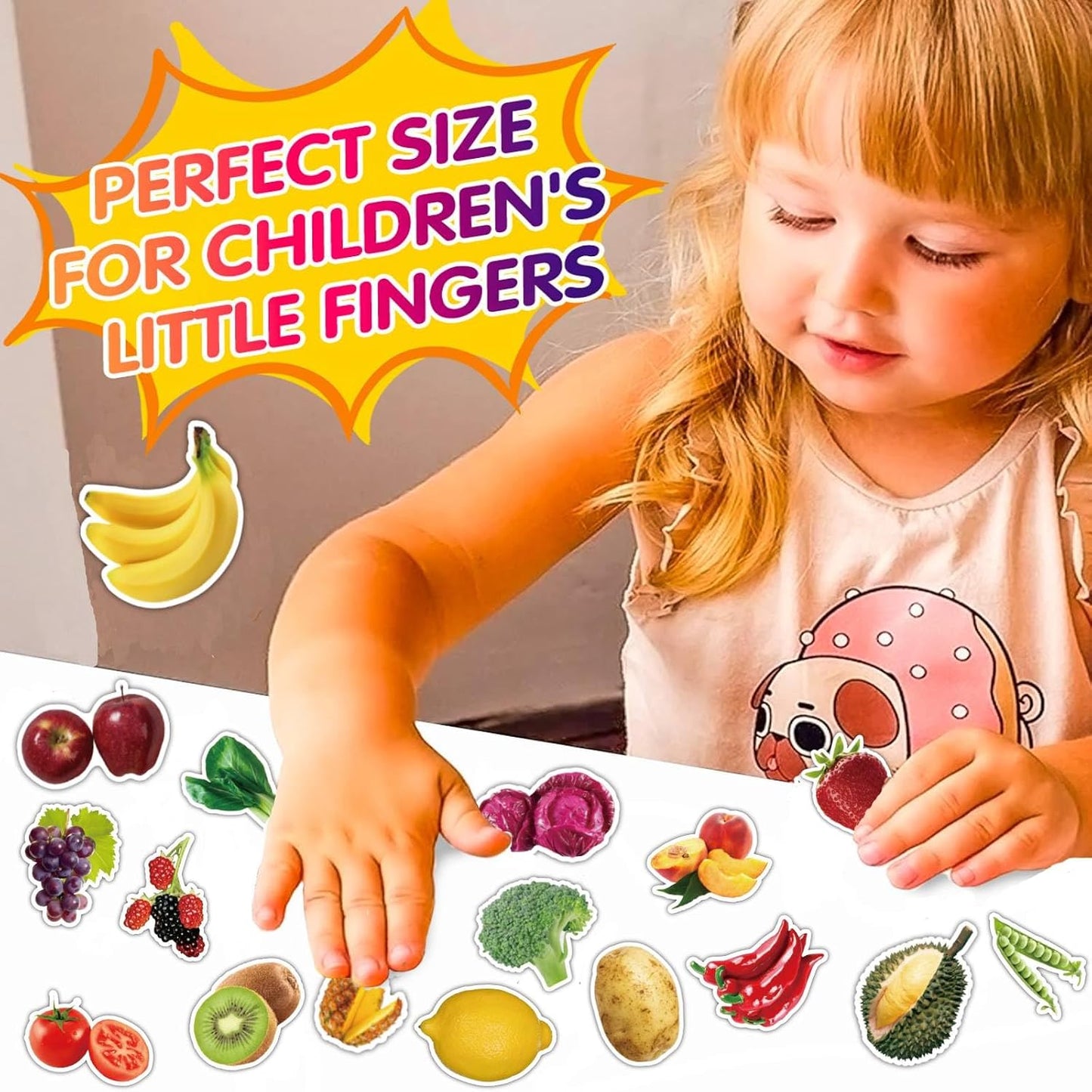 Caakkee 50Pcs Fruits Vegetable Stickers for Kids Teens,Realistic Food Fruit Stickers,Teachers Student Sticker