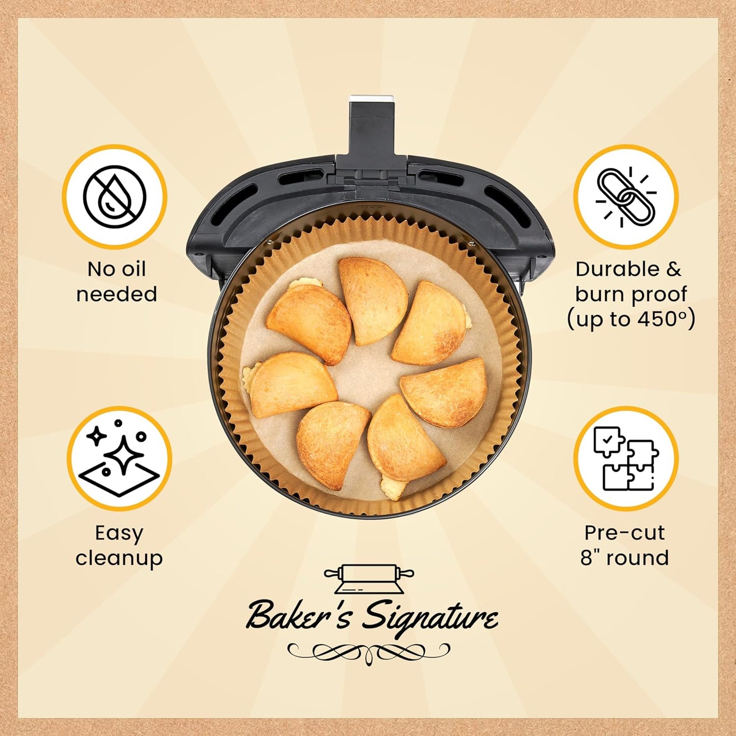 Baker's Signature 250 Pcs Air Fryer Liners - Round Non-Stick & Oil Proof for Easy Cleanup | 8 Inch for 5-8 Qt Baskets