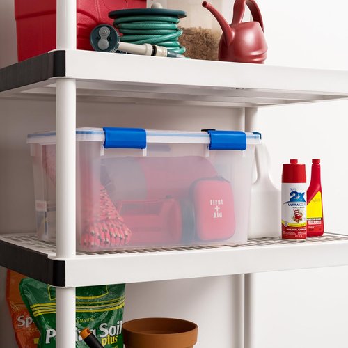 IRIS USA WeatherPro 44 Qt Storage Bins - BPA-Free Plastic with Tight Latch & Seal, Stackable | Clear/Blue, 2 Pack