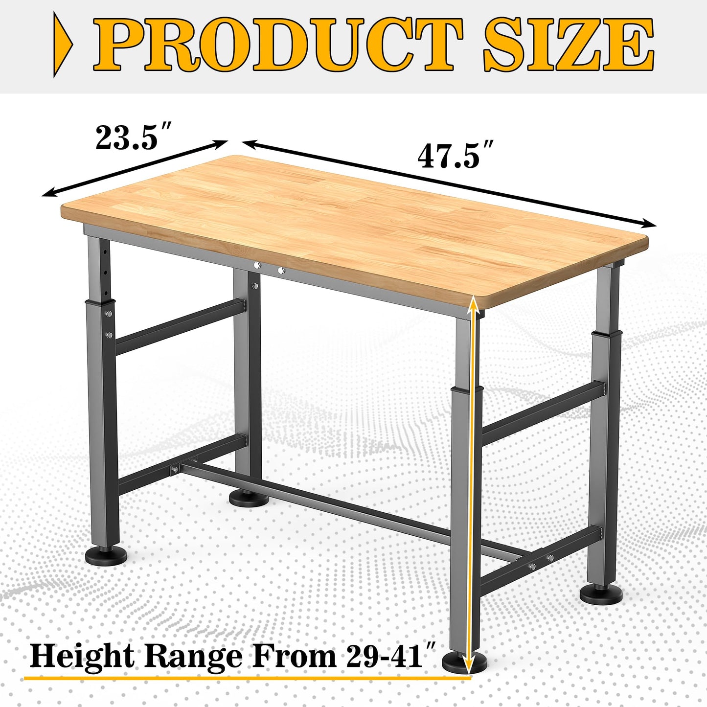 Ultrawall Workbench for Garage, 47.5" Adjustable Height Work Table, Heavy Duty Rubber Wood Workstation for Workshop, Office, Home, 2000 LBS Load Capacity