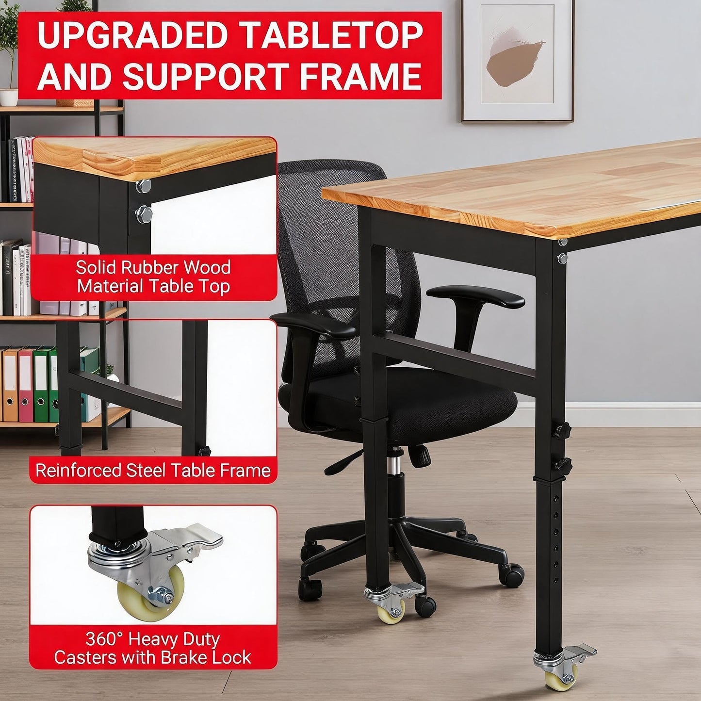 GarveeTech 48" Adjustable Workbench with Power Outlet, 2200 LBS Work Table with Pegboard and 6 Hooks, 8 Adjustable Height Workstation for Garage, Office, Home