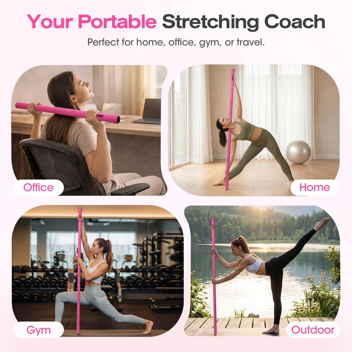 Yoga Stick, 58 Inch Mobility Stick with 3 Adjustable Lengths. Threaded Stable Alloy Steel Exercise Equipment for Stretching, Fitness, Posture Correction & Therapy - For Women & Kids at Home