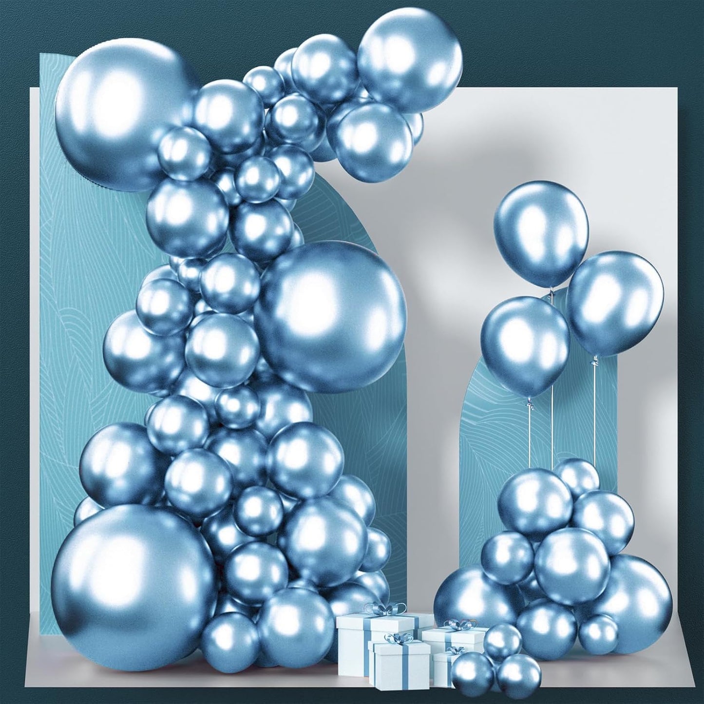 PartyWoo Metallic Light Blue Balloons - 100 Pcs Latex Balloon Arch Kit | 18", 12", 10", 5" Sizes for Graduation, Baby Shower, Birthday Party Decorations