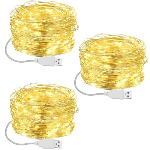 Macarrie 3 Pcs Warm White Fairy Lights USB Powered 16 ft 50 LED String Lights Plug in for Indoor Outdoor Bedroom DIY Party Wedding Home Festival Tree Garden Xmas Decoration
