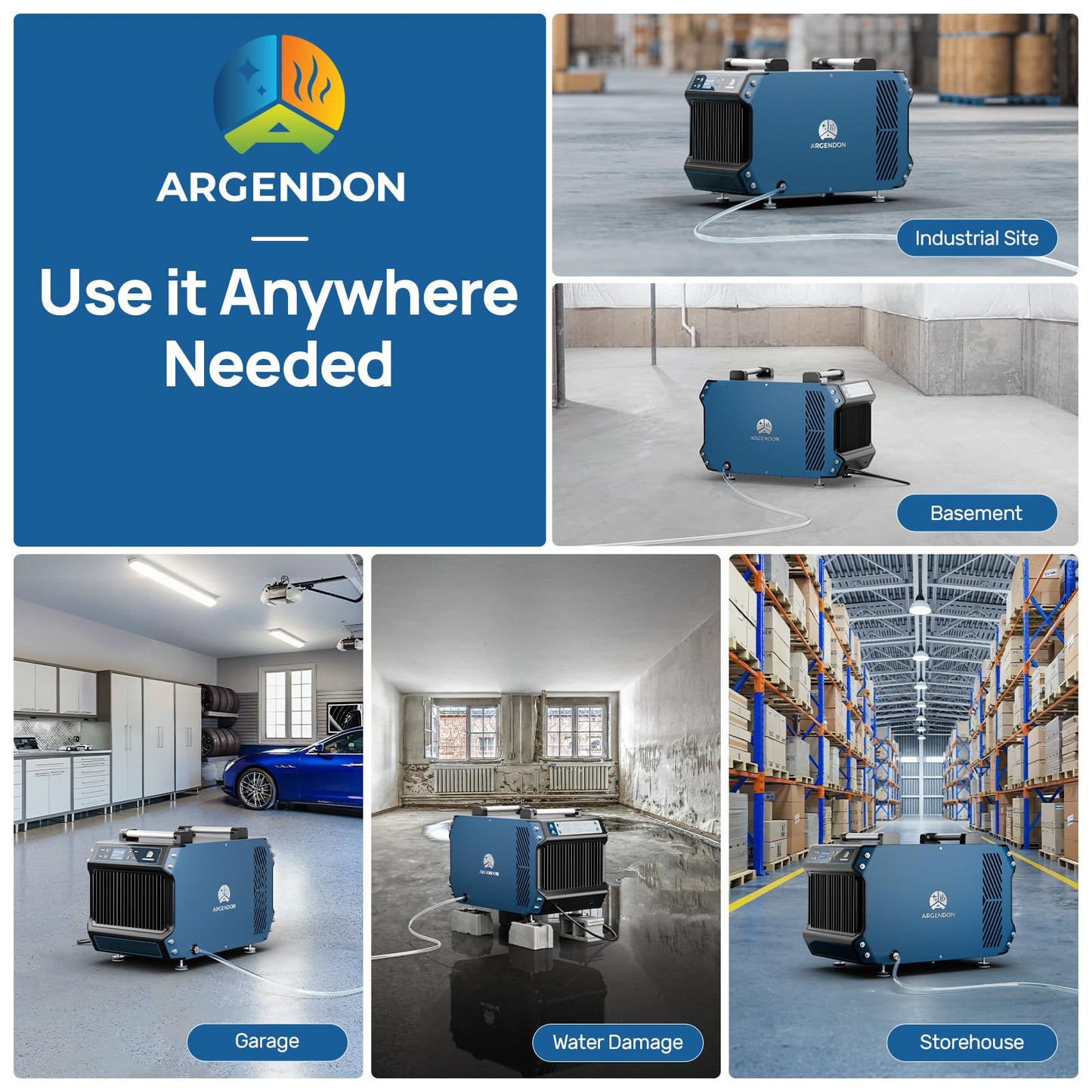 ARGENDON 180 Pints Crawlspace Dehumidifiers with Pump and Drain Hose, Commercial Dehumidifier for Basement, Industrial Large Spaces, Basement, Job Sites, cETL, 5-Year Limited Warranty