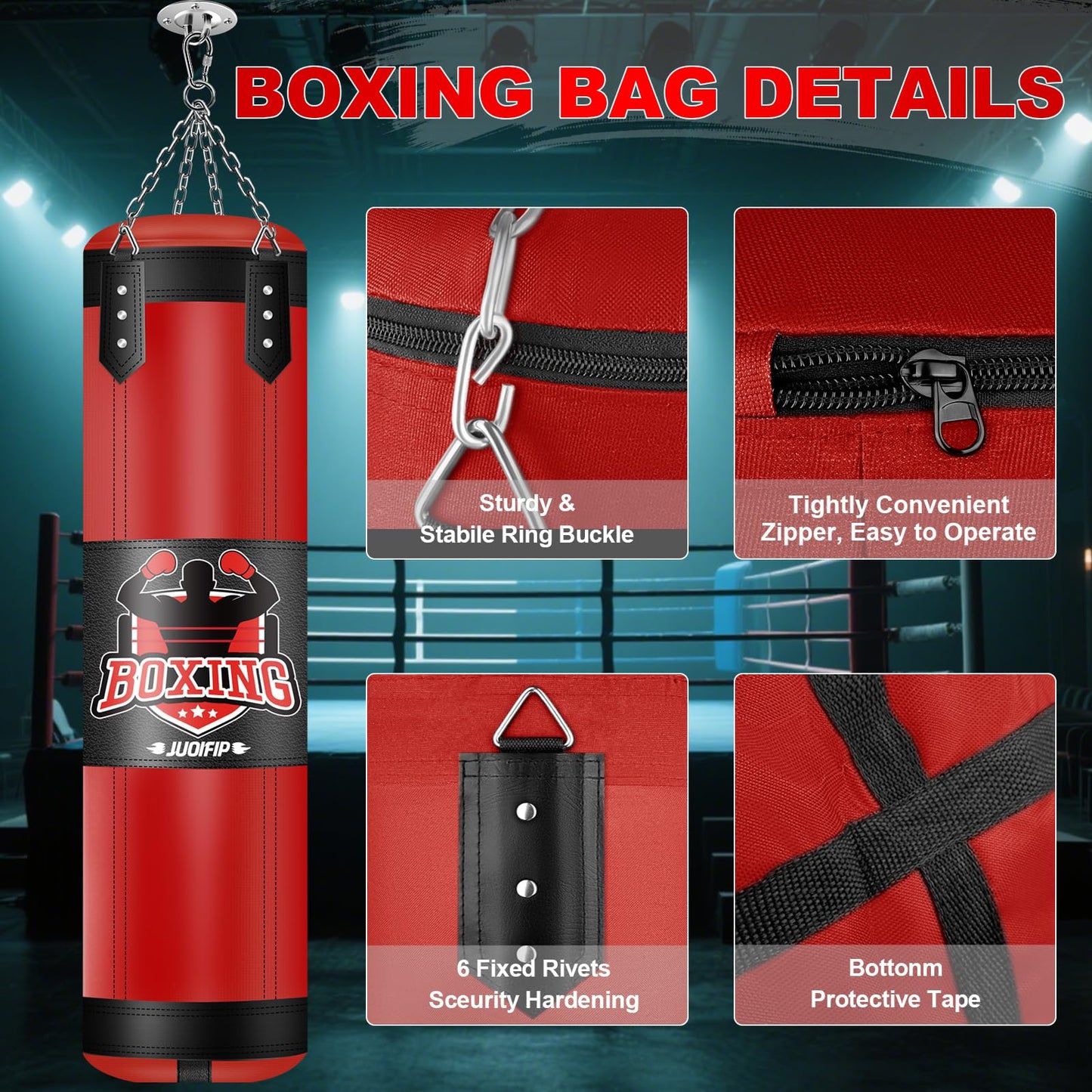 Heavy Punching Bag Set, 4ft Oxford Boxing Bag Set with 12 OZ Boxing Gloves, for MMA Karate Kickboxing Boxing Muay Thai Training Equipment at Home or Gym, Red (Unfilled)