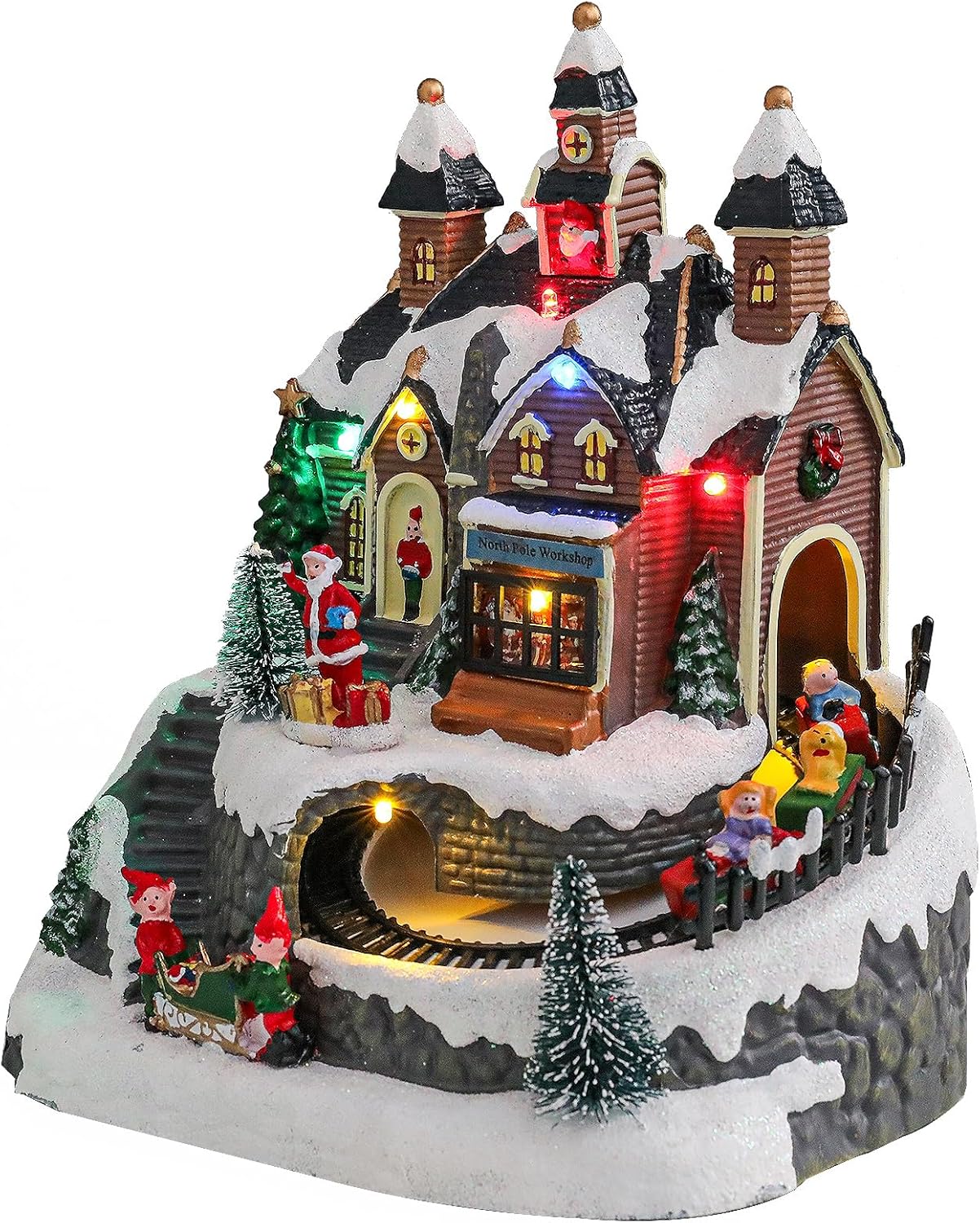 Wonder Garden Christmas Village Houses - Colorful Musical Snow Village Figurine with LED Lights & Train
