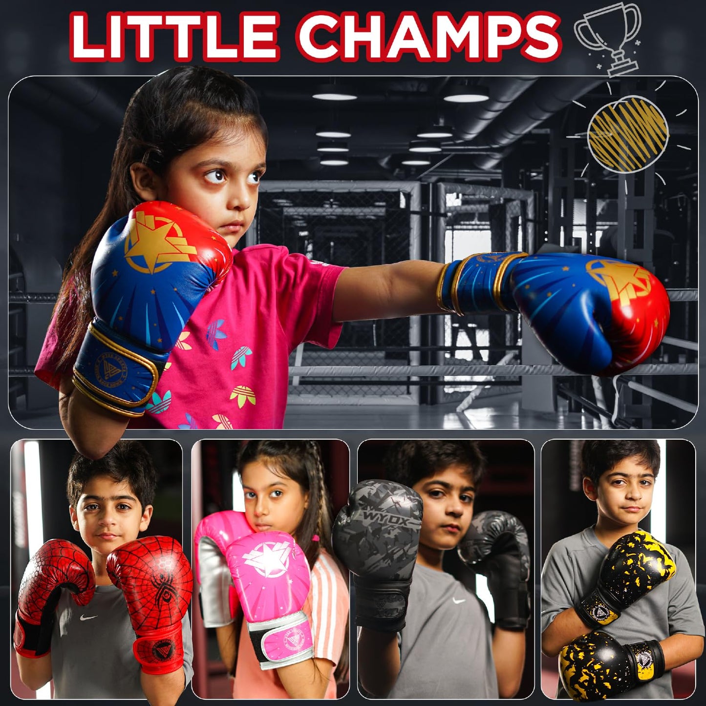 WYOX Kids Boxing Gloves 4oz 6oz 8oz – Youth Punching Gloves for Boys & Girls Ages 3–15 – Sparring Gloves for Punching Bag, Kickboxing, Muay Thai, MMA – Boxing Gloves for Kids Training Set