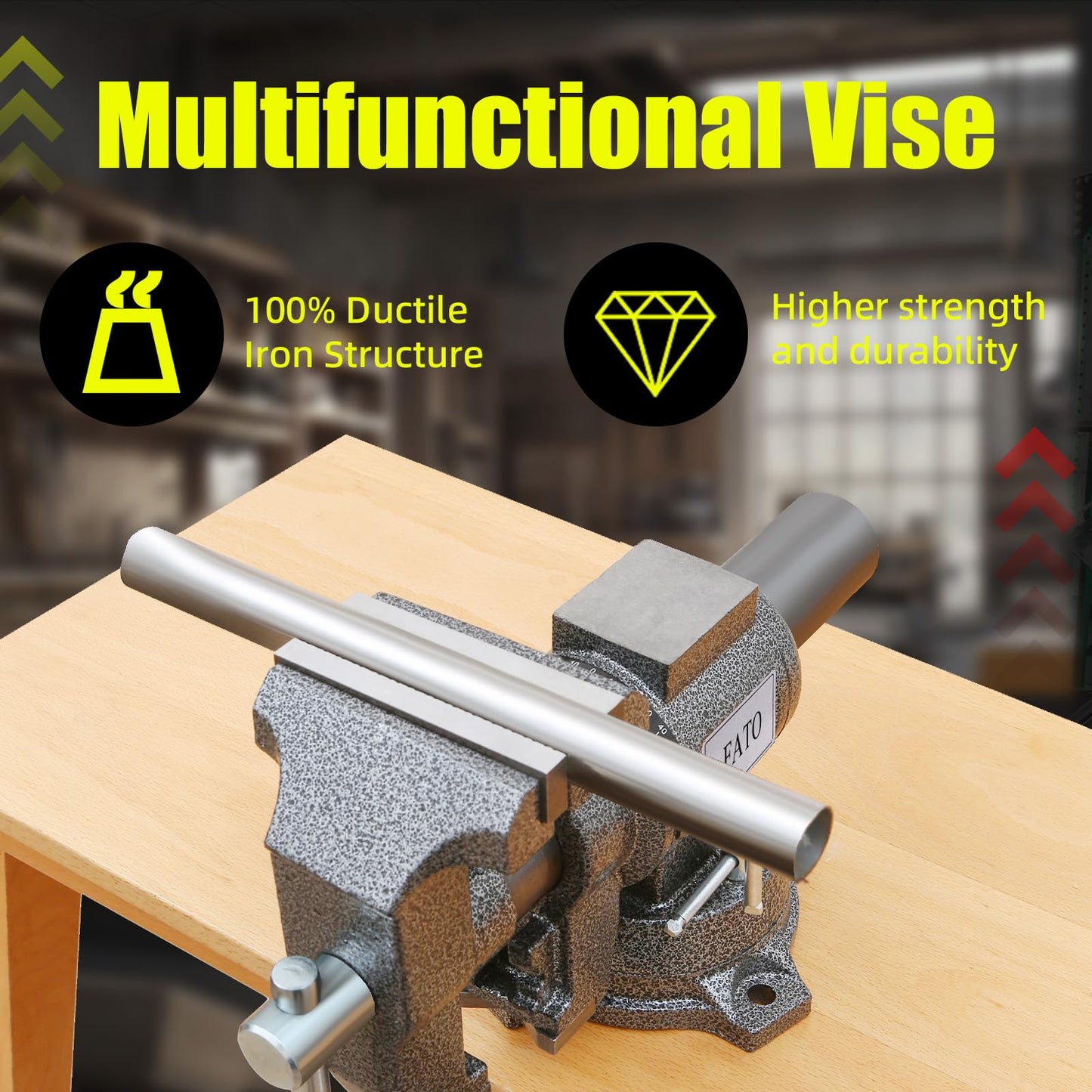 FATO 5 Inch Bench Vise Heavy Duty – Ductile Iron Workbench Vise with 360° Swivel Base & Anvil, 8800 Lbs Clamping Force, 4.92" Jaw Width, 3.94" Opening, for Woodworking, Metalworking, Garage DIY, Black