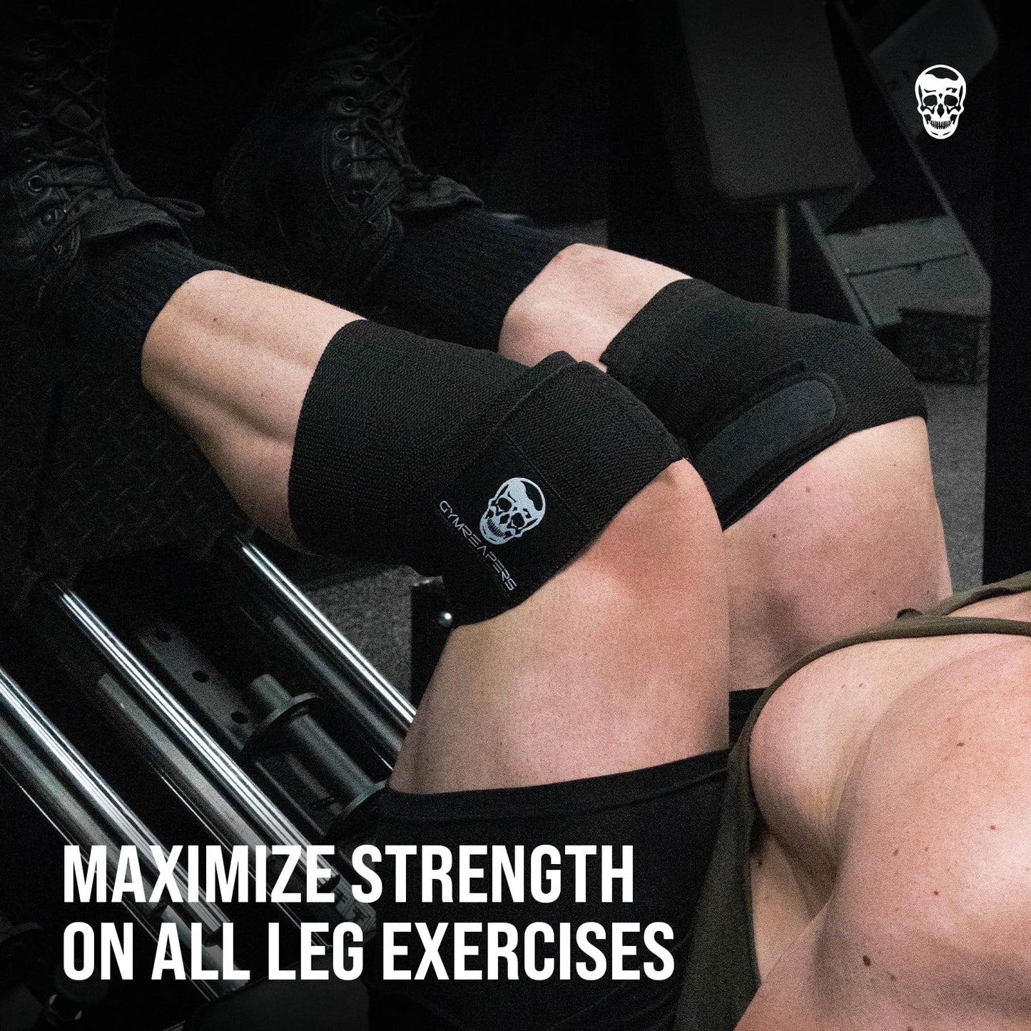 Gymreapers Knee Wraps (Pair) With Strap for Squats, Weightlifting, Powerlifting, Leg Press, and Cross Training - Flexible 72" Knee Wraps for Squatting - For Men & Women - 1 Year Warranty (Black)