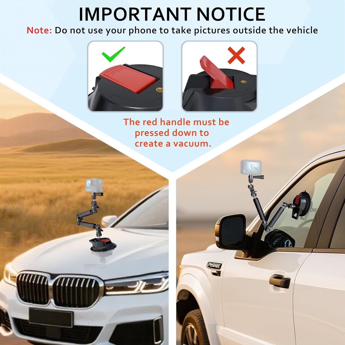 COFRY 4.5" 1/4" Suction Cup Magic Arm Mount KitVersatile Car Mount & Desktop Phone Holder Complete with Thread Phone