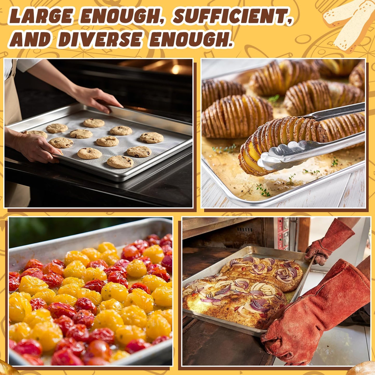 CraftyDream 6 Pack 24 × 16 Inch Baking Sheet Pan Set Commercial Full Size Grade Aluminum Coated Aluminum Cookie Pans for Large Ovens Refrigerators Bakeries Hotels Restaurants