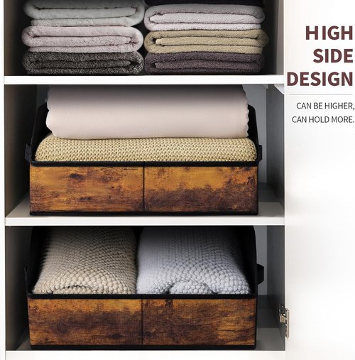 Homsorout Trapezoid Storage Cubes - Large Fabric Baskets for Organization | 6 Pack in Wood Grain Brown
