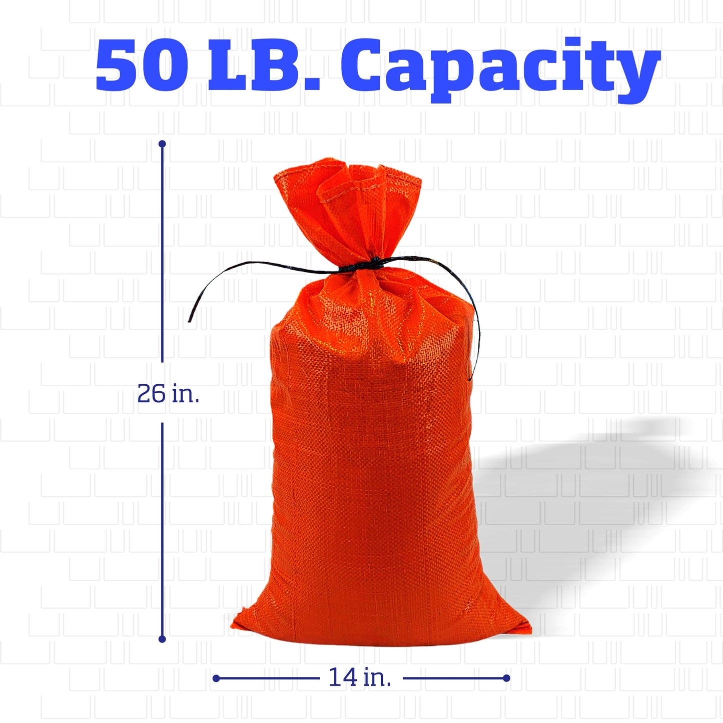 DURASACK Heavy Duty Sand Bags with Tie Strings Empty Woven Polypropylene Sand-bags for Flood Control with 1600 Hours of UV Protection, 50 lbs Capacity, 14x26 inches, Orange, Pack of 100