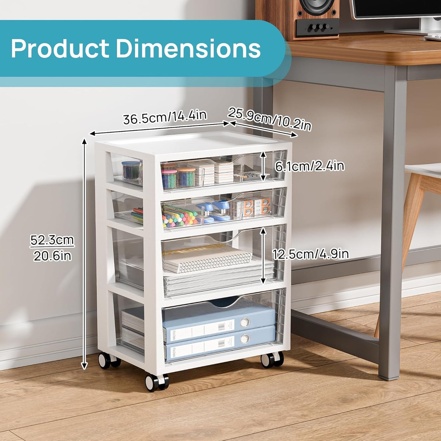Vtopmart 4-Tier Rolling Drawer Cart - Versatile Storage Organizer for Home, Office & Crafts