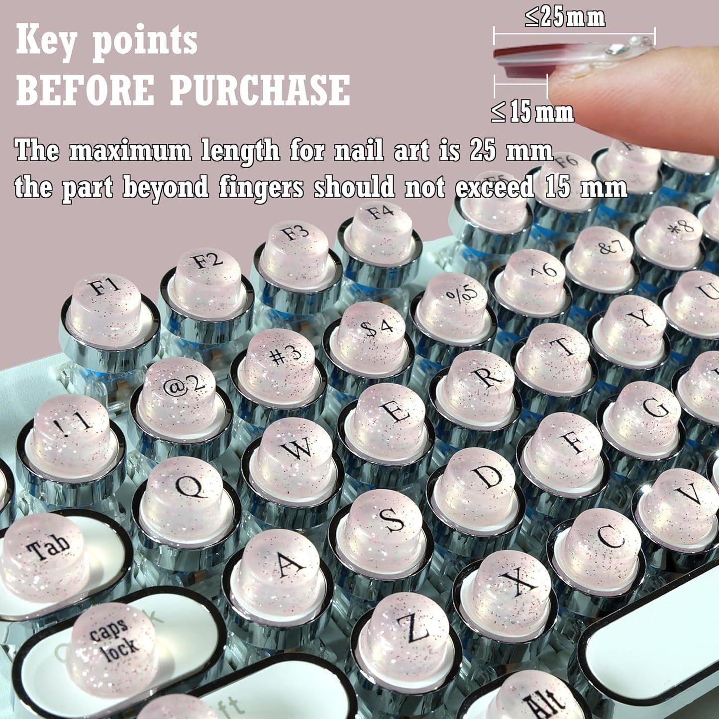 Zooplan 128 Pcs Keyboard Keys Gap Expander for Long Nails Typing and Gaming, Full Self-Adhesive Symbolic