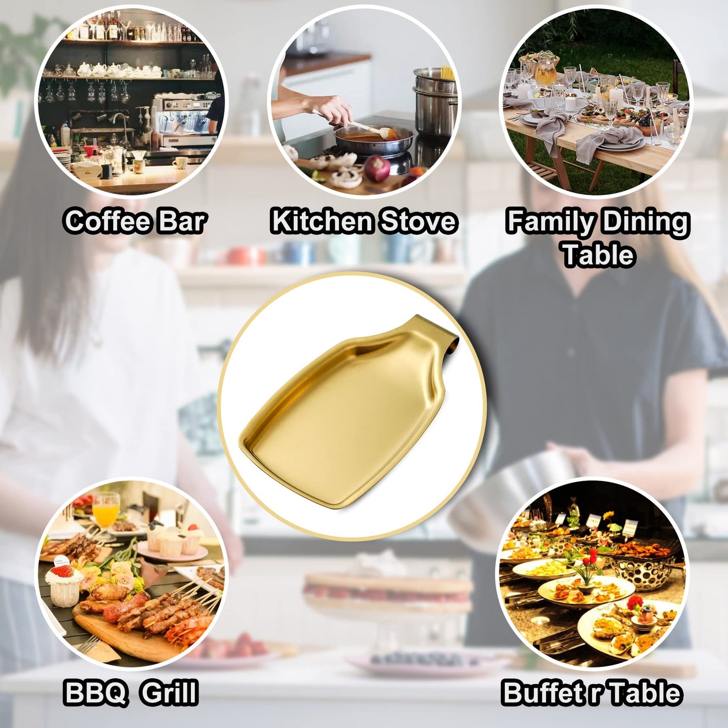 BETTWILL Gold Spoon Rest For Stove up, Stainless Steel Spoon Rest For Kitchen Counter, Large Kitchen Spoon Holder with Square Bottom, Spatula Spoon Ladle Utensil Holder, Heavy Duty.