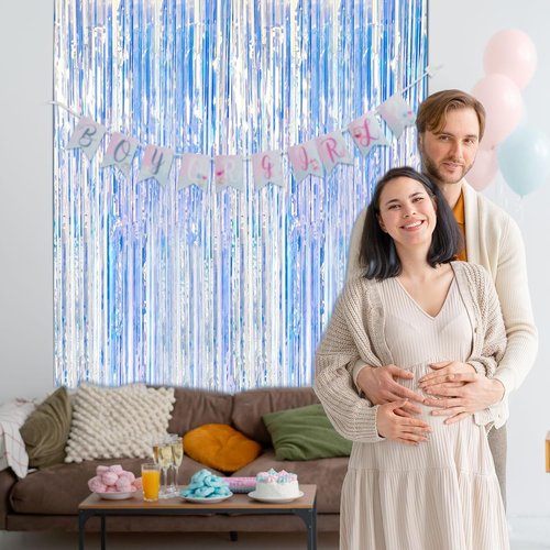Iridescent Party Backdrop Decorations by [Brand Name] - 5 Pack Tinsel Curtain for Birthdays & Events | Photo Booth Streamer