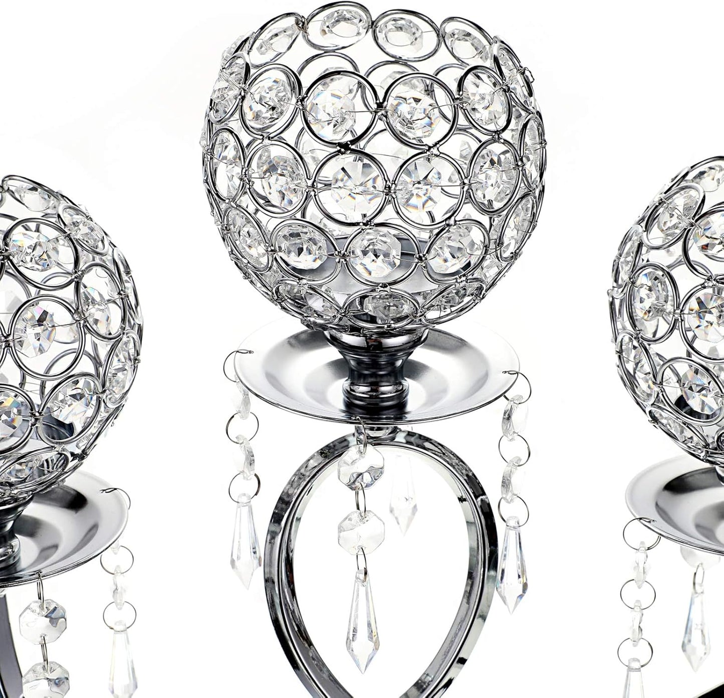 OwnMy Crystal Candle Holders - Elegant 3-Arms Tealight Candelabra for Weddings & Home Decor | Silver