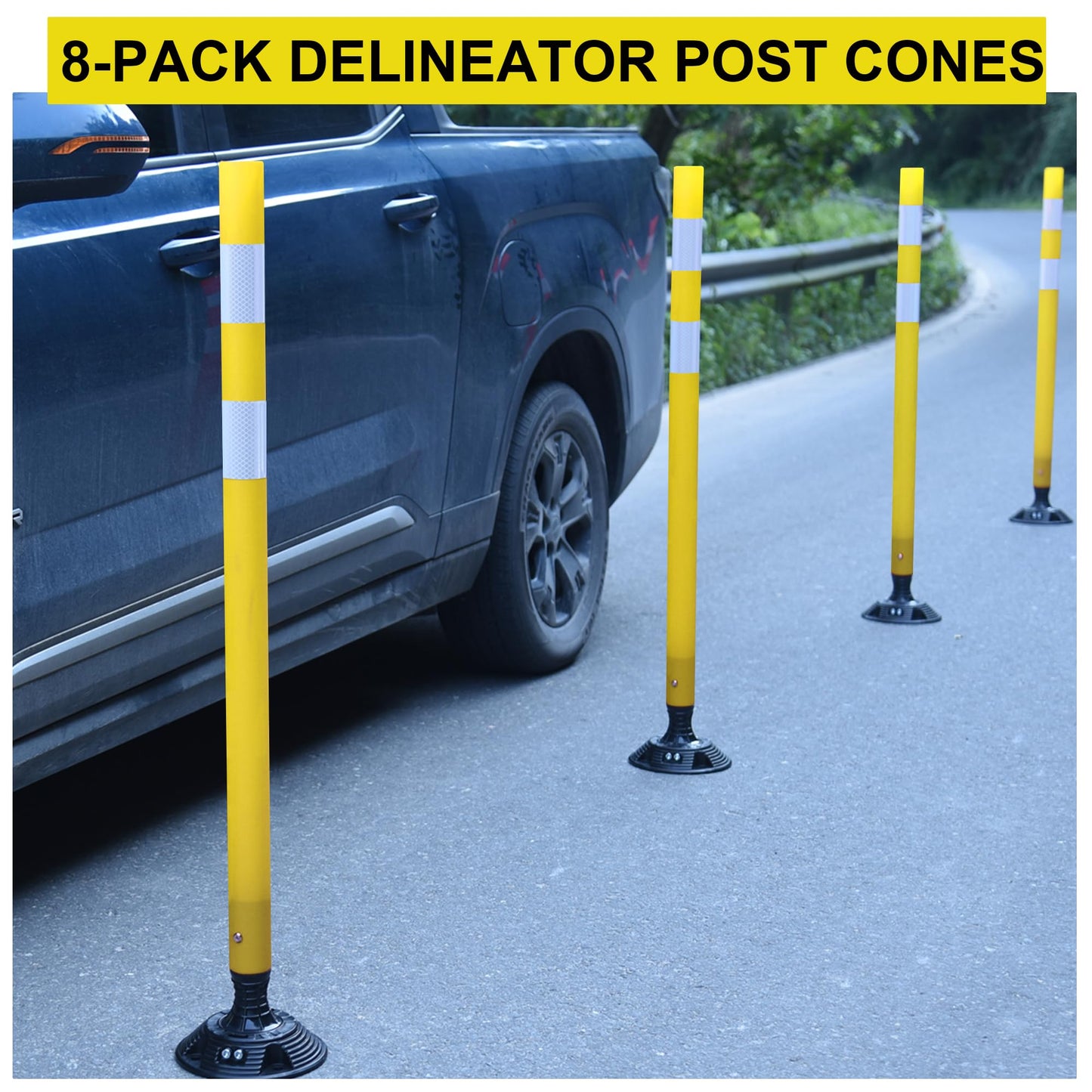 OrangeStar 8 Pack Delineator Post 48" Yellow Traffic Delineator Cones with Fixable Base for Road Safety, Parking Lots