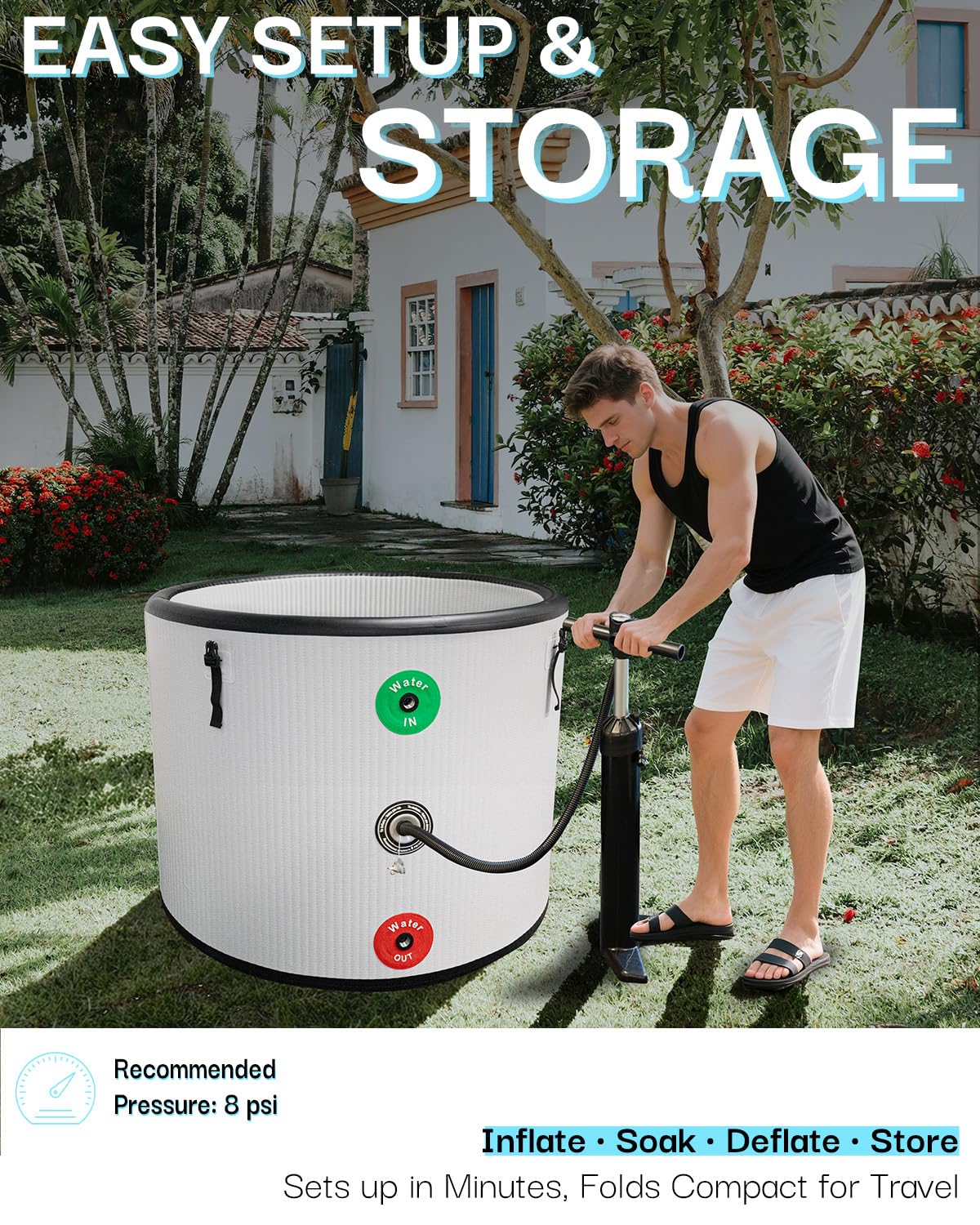 Inflatable Ice Bath Tub for Athletes Compatible with Water Chiller Cold Plunge Tub for Recovery with Insulated Lid, Groundsheet and Backpack, Drop Stitch Construction, 115 Gallon, Grey