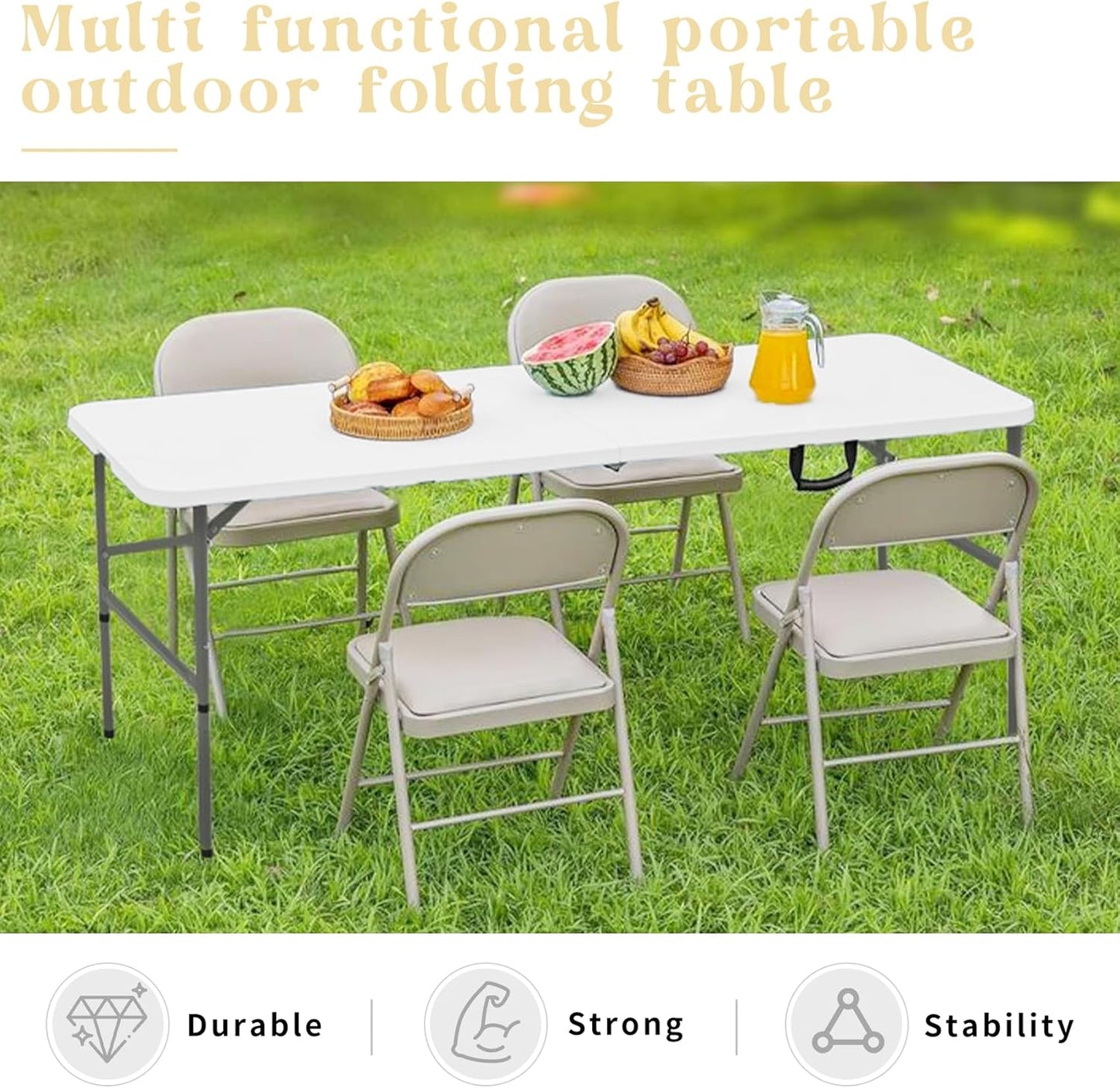 Regine Switzerland Folding Camping Table Set of 2 - 4FT Heavy-Duty Plastic with Steel Legs | Portable & Versatile for Indoor/Outdoor Events (White)