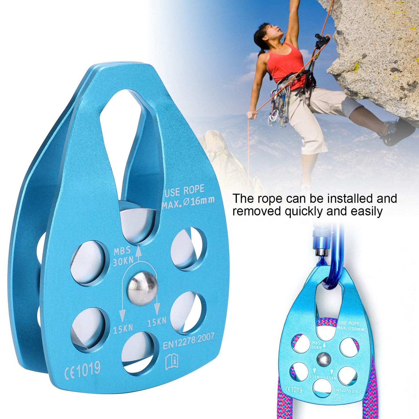 lvifloae Outdoor Mountaineering Climbing Large Sideplate Single Sheave Aluminum Rope Pulley Single Sheave