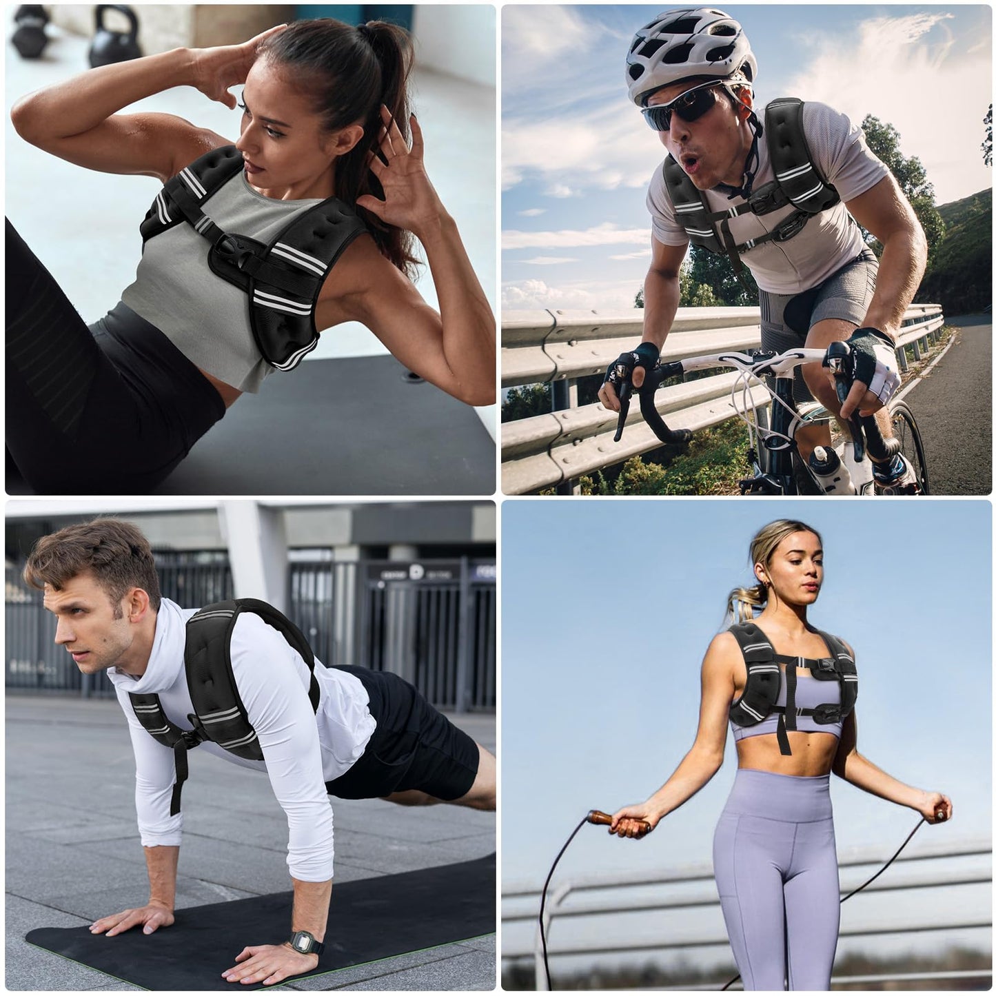Zeerun Weighted Vest for Women & Men with Reflective Stripe and Adjustable Buckle, Comfortable & Durable Rucking Vest for Walking, Running & Strength Training, 15LBS-Black