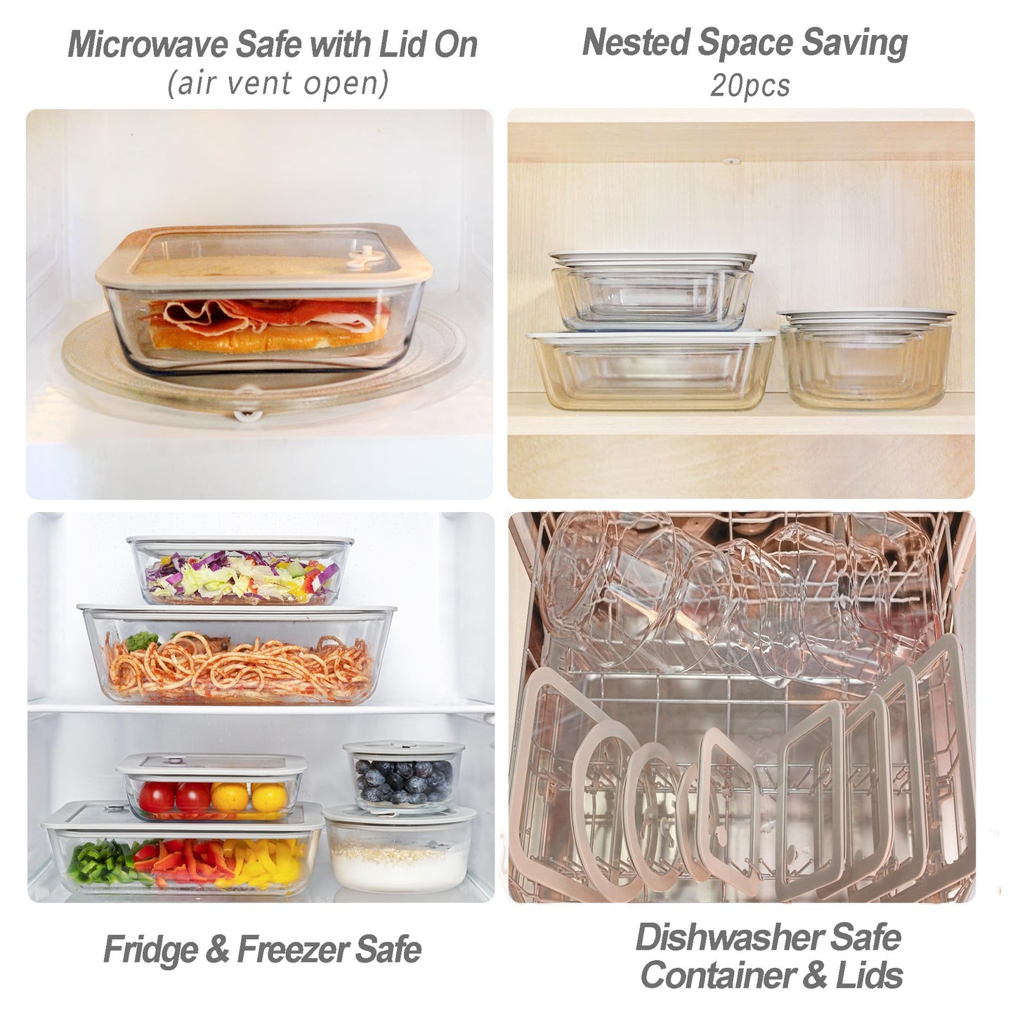 EcoEvo Glass Food Containers with Glass Lid, Microwave Safe Food Storage Container Set, 2 Pack of 87oz, Large Size Airtight Storage Set with Leak Proof Lids, Meal Prep Containers