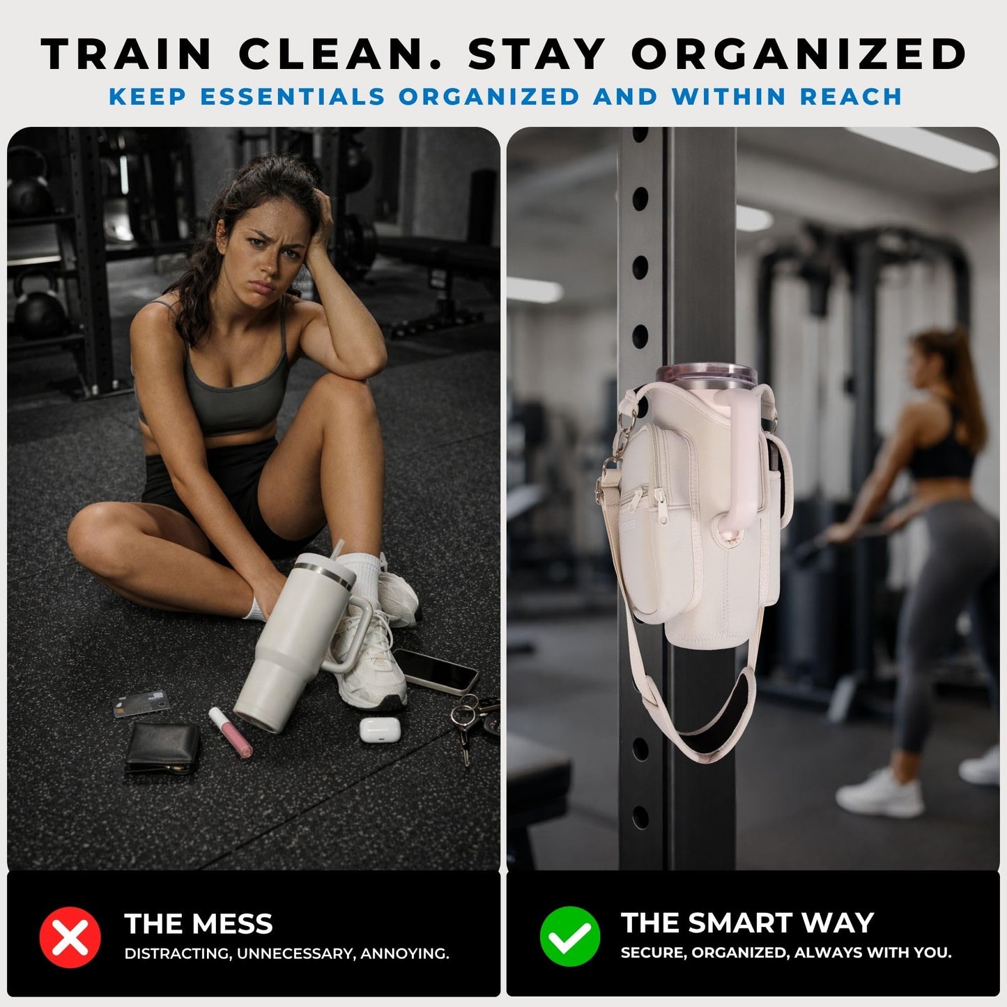 Tumbler Carrier Bag for Stanley & Owala 30–40oz, Magnetic Water Bottle Holder for Gym Equipment, Crossbody Cup Holder with Phone Pocket