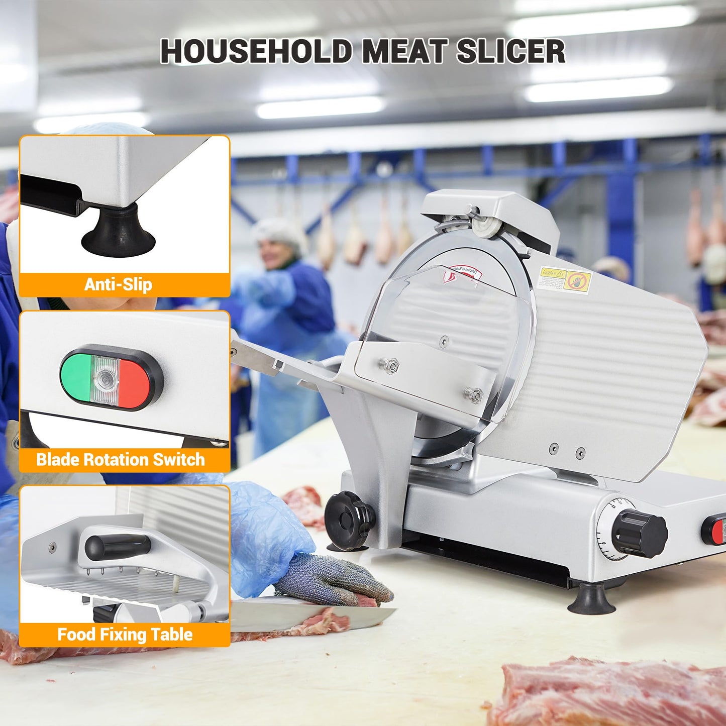 Commercial Meat Slicer, Electric Deli Slicing Machine,Electric Deli Slicing Machine with 12" Blade,Adjustable Thickness 0-15Mm, Low Noise Food Cutter for Restaurant and Home