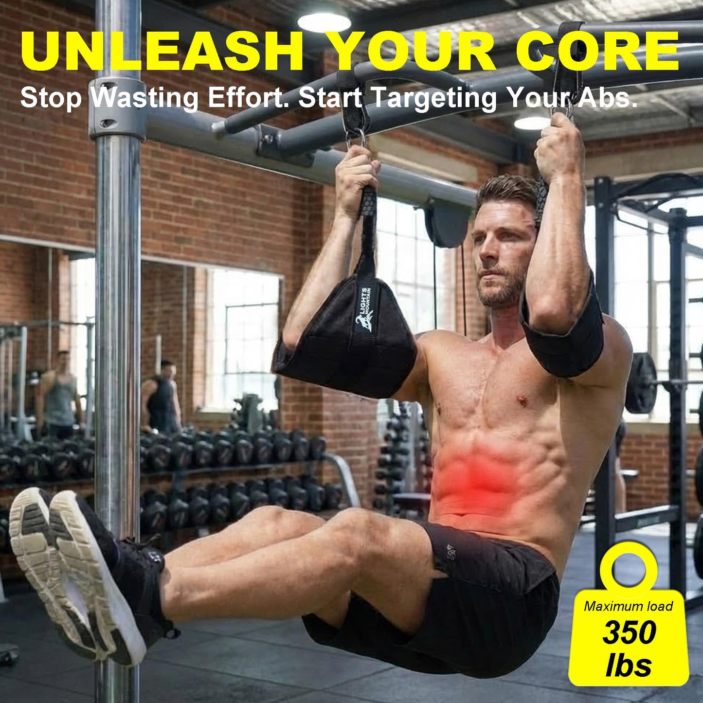 Lights Mountain Heavy-Duty Hanging Ab Straps for Pull-Up Bar, Support for Tall Athletes, Thick Padded Arm Cradle for Core Strength & Ab Training,Compatible with Pull-Up Bars & Cable Machines