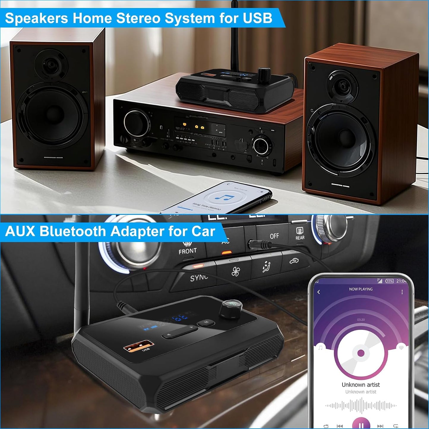 FancyWhoop 5.3 3.5mm Bluetooth Receiver for Home Stereo, RCA Bluetooth Adapter, Optical AUX Low Latency HD Music Audio