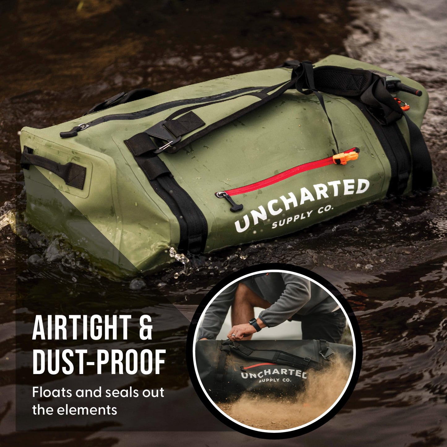 Uncharted Supply Co. The Vault Waterproof Duffel Bag - Airtight bag with Backpack Straps, Carry-On Size, Perfect for travel, boating, camping, recreation. (Gunmetal, 65L)