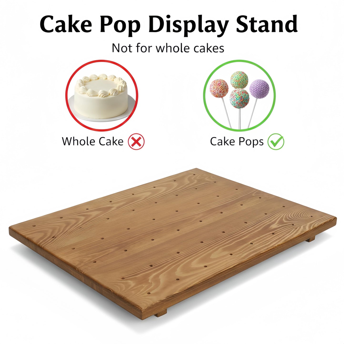 Relaxing Garden 48 Hole Cake Pop Stand, Wooden Cake Pop Display Board with 100 Sticks, 100 Treat Bags & 100 Twist Ties, Dessert Table Holder for Birthday, Baby Shower, Wedding & Parties