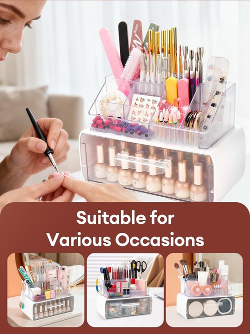 LIARTY Nail Drill Holder with Drawer: Acrylic Nail Drill Bits Holder Makeup Organizer Case for Brush - Beauty Cosmetic Storage Box for Dresser Countertop and Bathroom Vanity