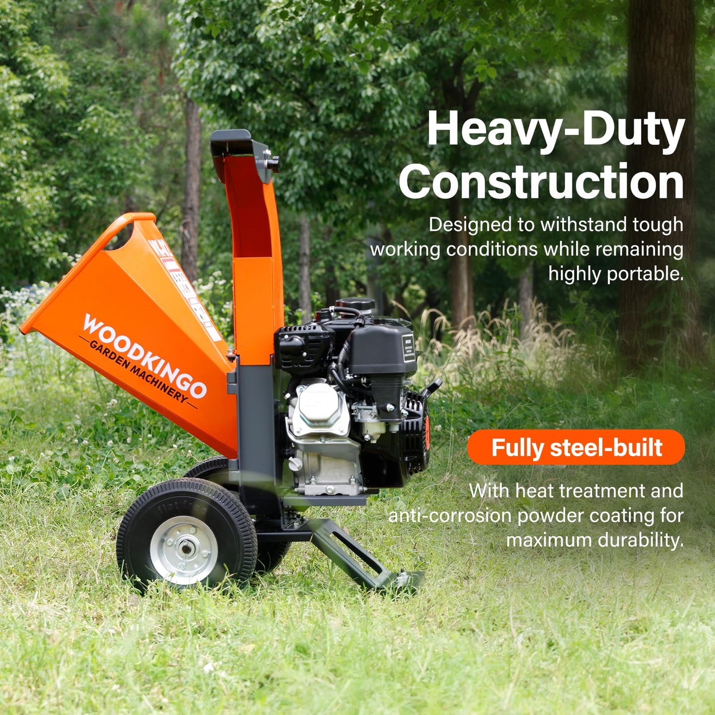 WOODKINGO Mini Wood Chipper Shredder Mulcher Heavy Duty 7HP Compact Design 3" Inch Max Capacity 212cc Gas Powered Engine 4-Stroke Fast Chipping Chopping for Forestry, Gardens,Landscaping(WK-02)