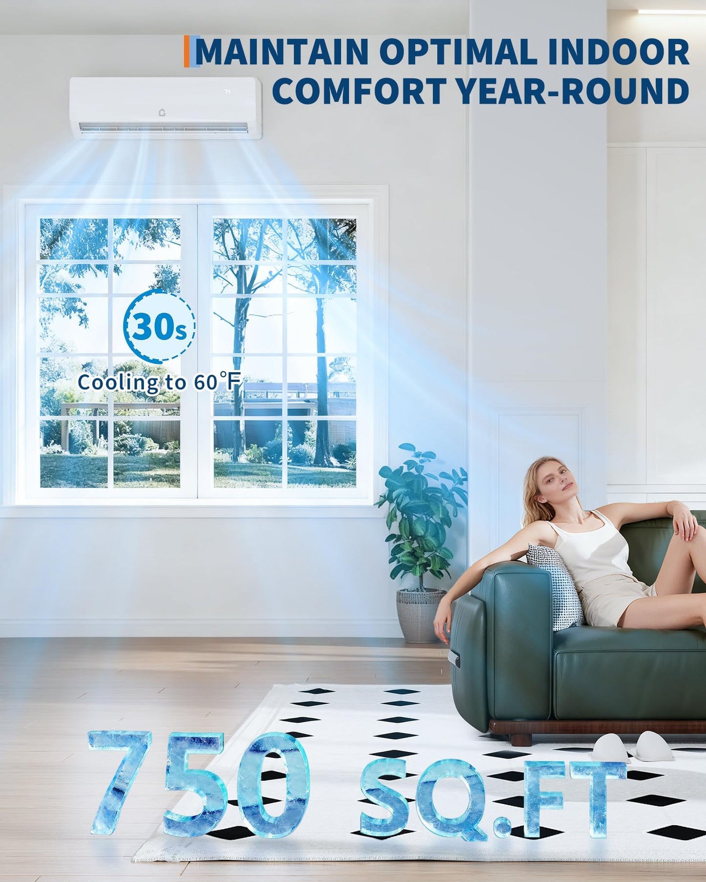 12000 BTU 19 SEER2 Mini Split AC Air Conditioner Heat Pump Inverter, 230V Ductless System, Cools Heats 750 Sq.ft, R32 Series with Installation Kits, White