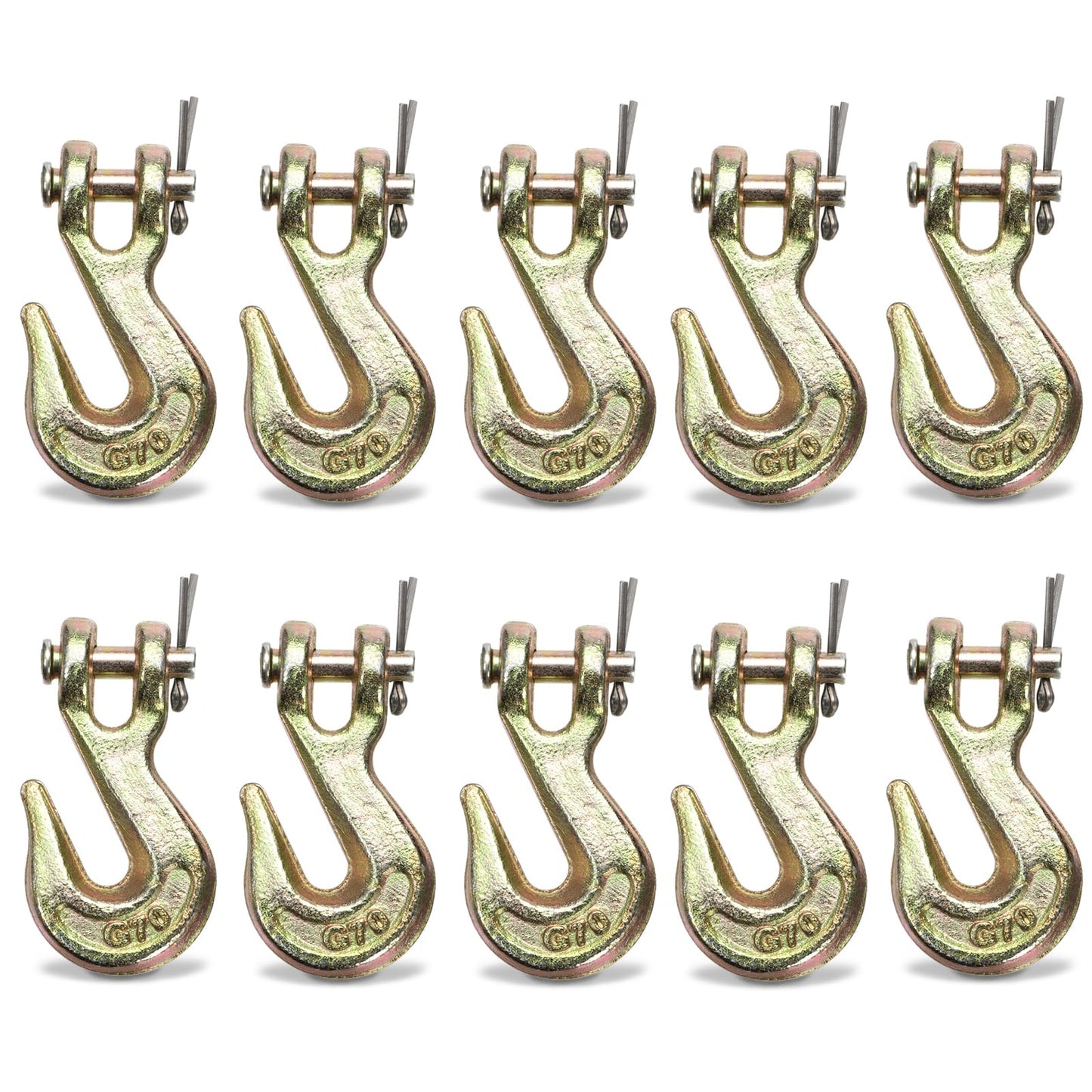 Lawei 10 Pack 1/4 Inch Clevis Grab Hook, G70 Forged Steel Transport Chain Hook, Heavy Duty Safety Chain Hook for Trailer Truck, Chromate Finish Safety Hooks, Suitable for 6mm Chain