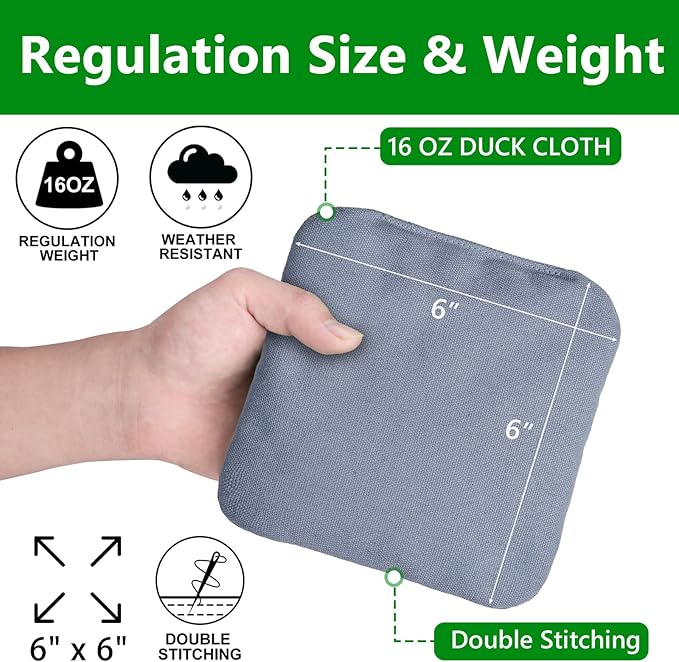 EunHo Cornhole Bags Set of 8 Regulation Size & Weight Corn Hole Bean Bags Official Professional All Weather for Tossing Game with Carry Case