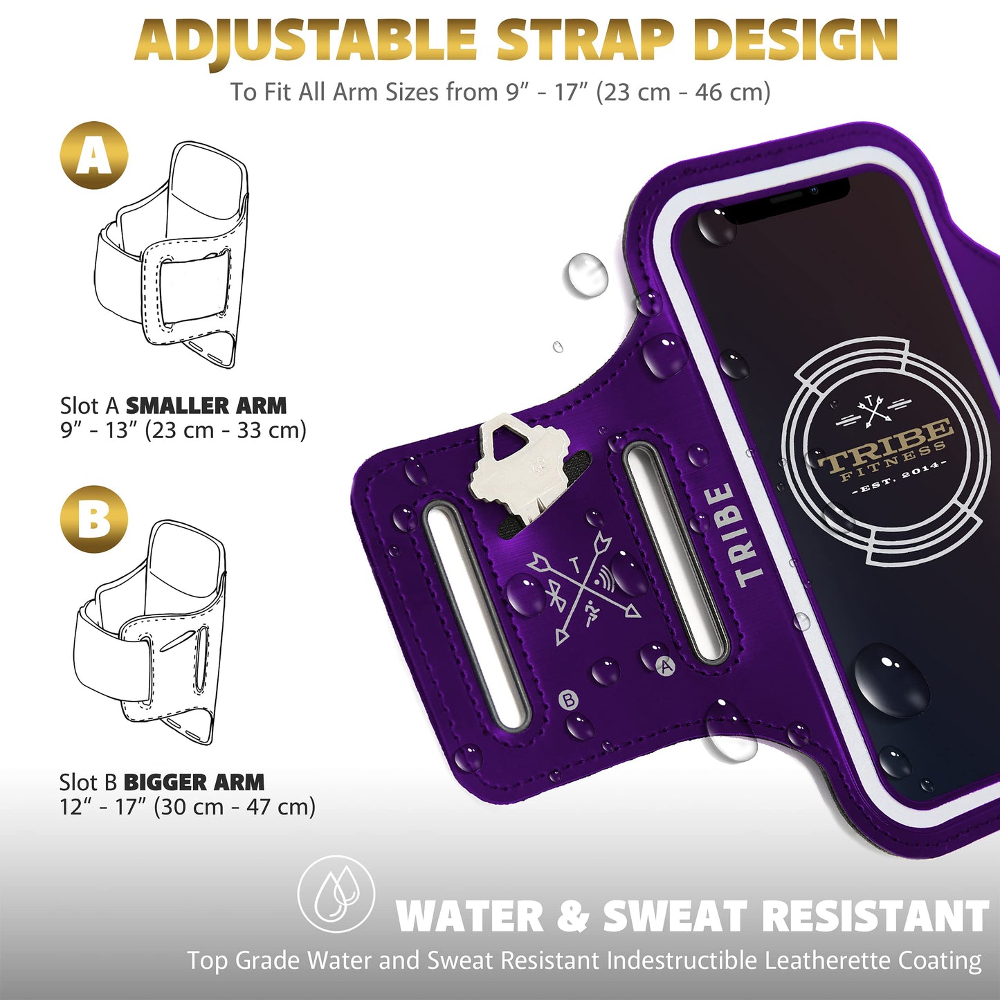 TRIBE Water Resistant Cell Phone Armband Case Running Holder for iPhone Pro Max Plus Mini SE (13/12/11/X/XS/XR/8/7/6/5) Galaxy S Ultra Plus Edge Note (21/20/10/9/8/7/6/5) Adjustable Strap & Key Pocket